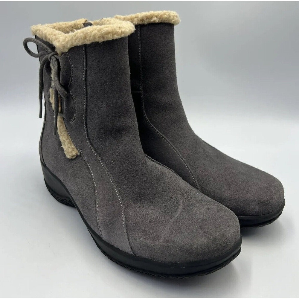 Clarks Bendables Ankle Boots 5.5M Gray Suede‎ Sherpa Side Zip 35615